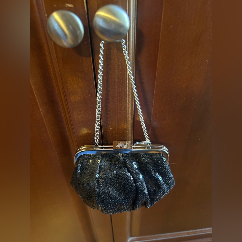 Vintage White House Black Market mini black sequin clutch (Never Used)
